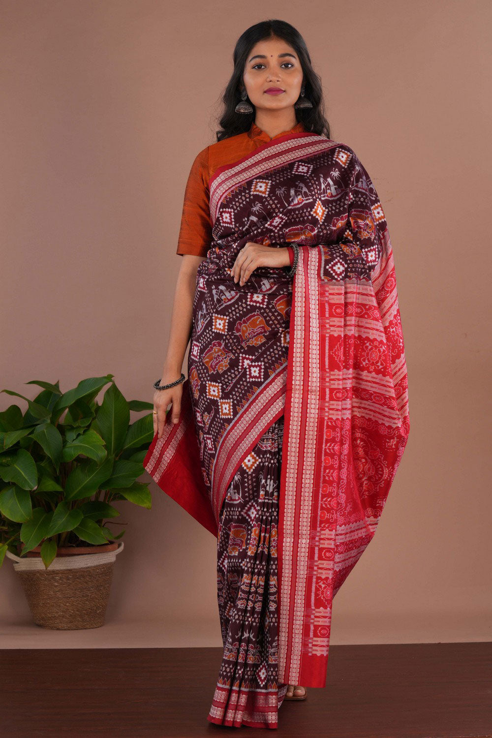 Image of Sambalpuri Silk Brown Saree